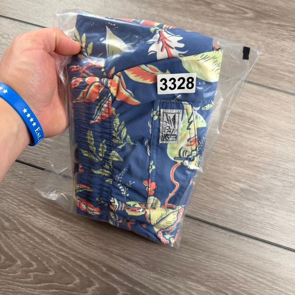 Polo Ralph Lauren Mens Swim Trunks Hawaiian Floral Surfer Blue Large